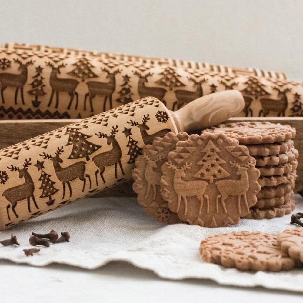 Holiday Rolling Pin - Reindeers & Trees